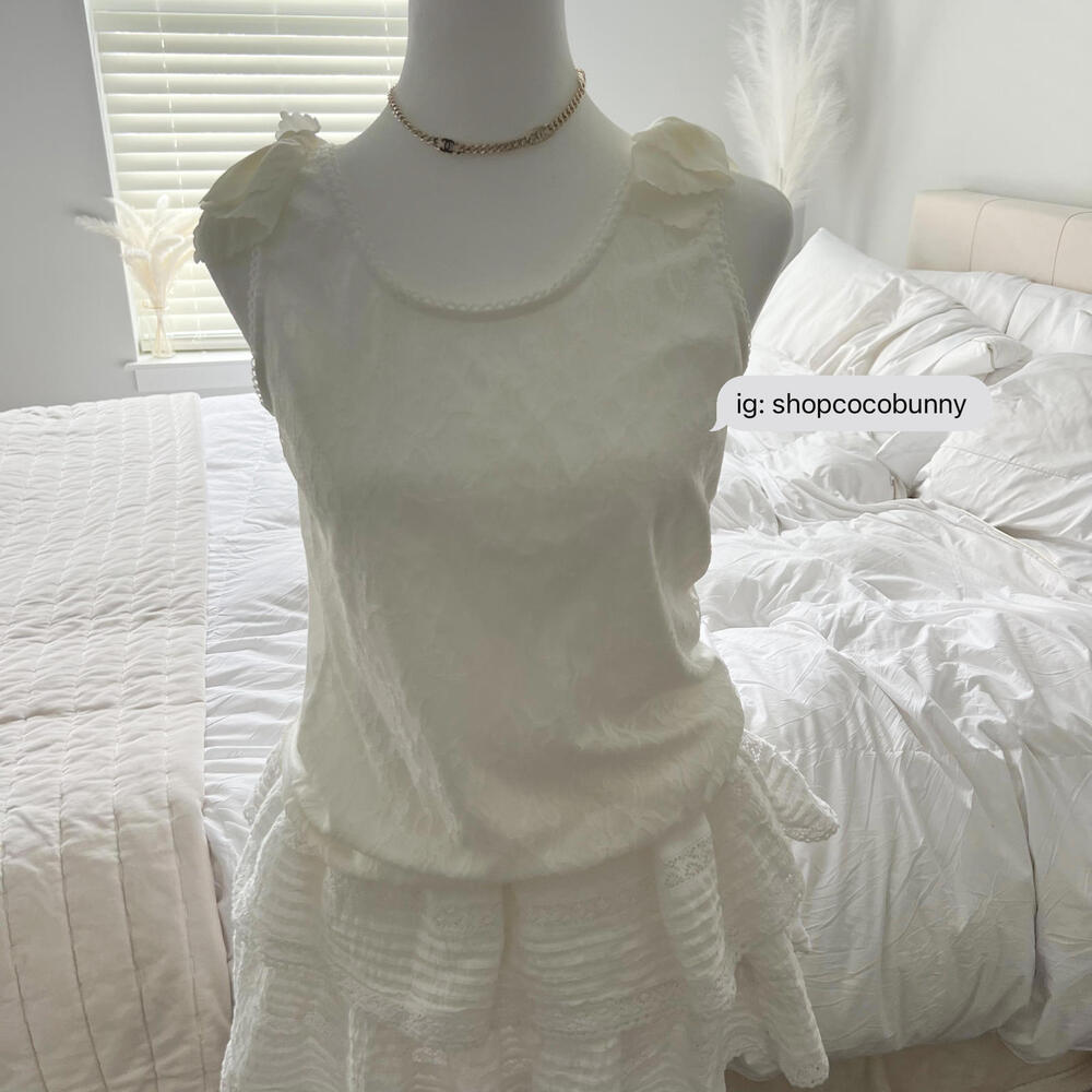 japanese brand white lace bow tank